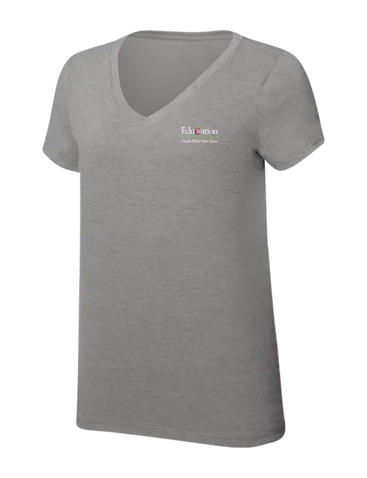 Womens Simply Soft V-Neck Grey Frost 4.5oz  Poly/Combed Ring Spun Cotton T-Shirt w/Education Credit Union Logo