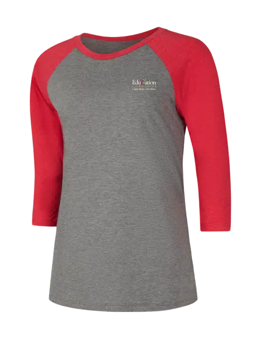 Womens Simply Soft 3/4 Sleeve Red Frost/Grey Frost Ring Spun Cotton T-Shirt w/Education Credit Union Logo