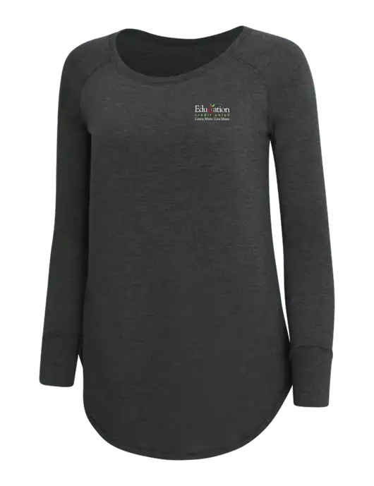 Womens Perfect Wide Collar Tunic Tri-Blend Black Frost 4.5 oz T-Shirt w/Education Credit Union Logo