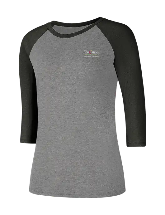 Womens Simply Soft 3/4 Sleeve Black Frost/Grey Frost Ring Spun Cotton T-Shirt w/Education Credit Union Logo
