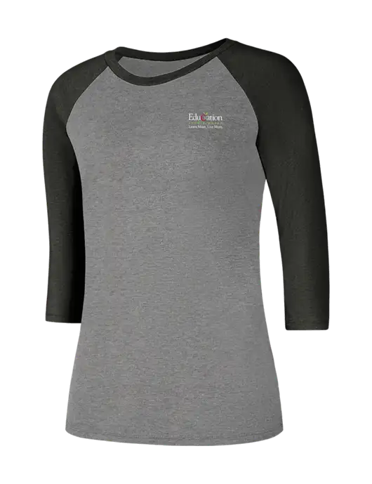 Womens Simply Soft 3/4 Sleeve Black Frost/Grey Frost Ring Spun Cotton T-Shirt w/Education Credit Union Logo