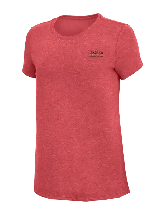 Womens Simply Soft Red Frost 4.5oz Poly/Combed Ring Spun Cotton T-Shirt w/Education Credit Union Logo