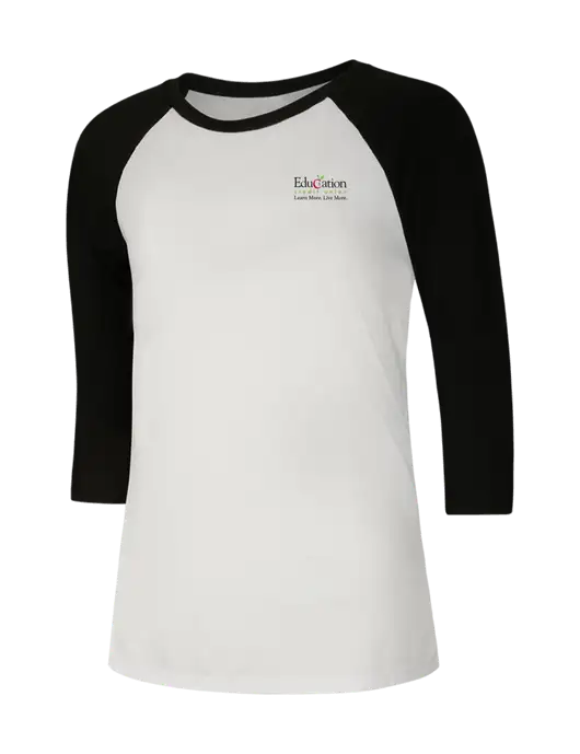 Womens Simply Soft 3/4 Sleeve Black/White Ring Spun Cotton T-Shirt w/Education Credit Union Logo