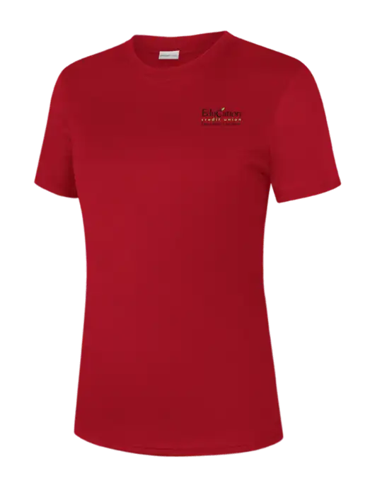  Womens Red PosiCharge Competitor Tee w/Education Credit Union Logo