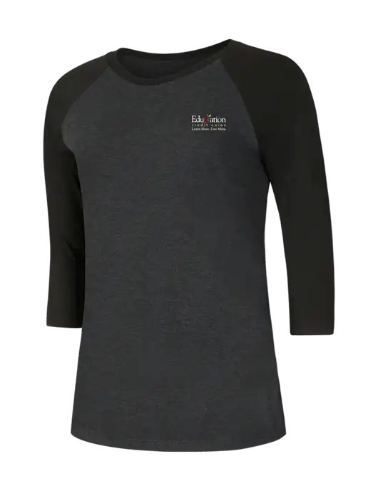 Womens Simply Soft 3/4 Sleeve Black/Black Frost Ring Spun Cotton T-Shirt w/Education Credit Union Logo