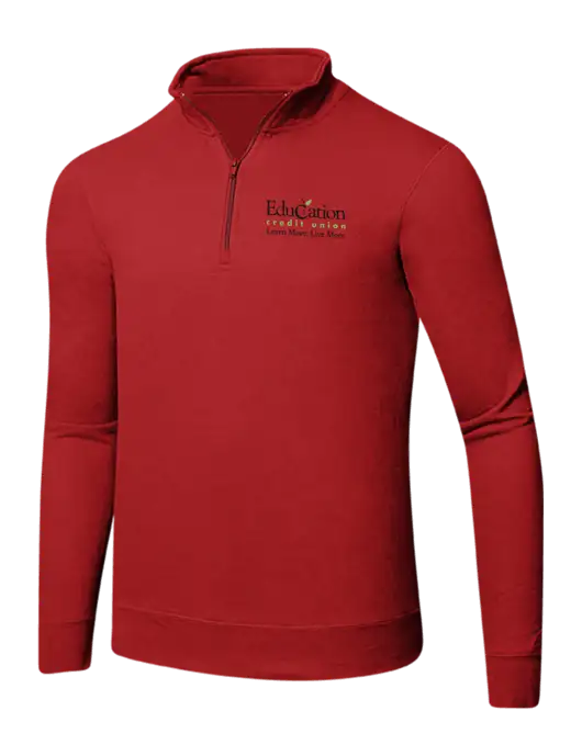 Bright Red 8.5 oz Ring Spun 1/4 Zip Pullover Sweatshirt w/Education Credit Union Logo