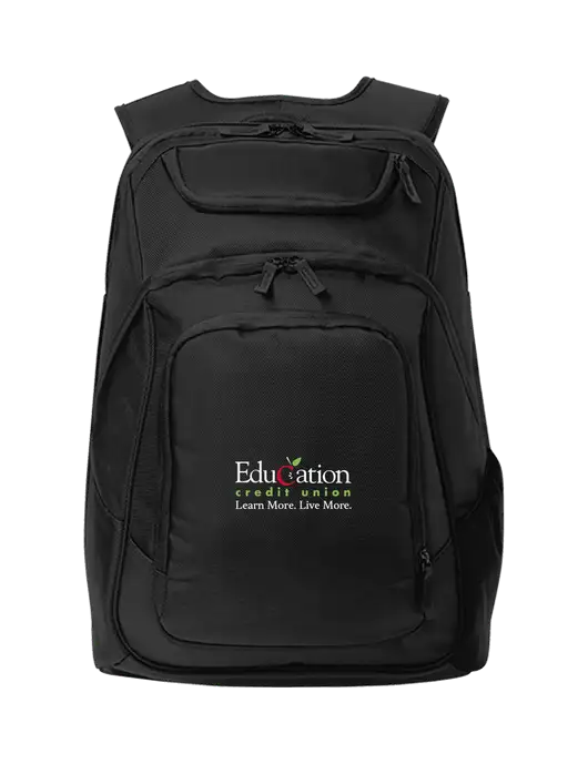 Executive Black Laptop Backpack w/Education Credit Union Logo