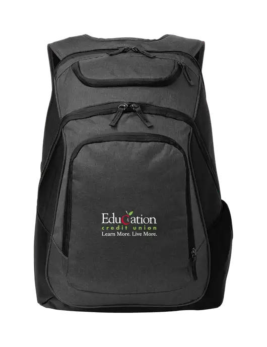Executive Graphite Heather/Black Laptop Backpack w/Education Credit Union Logo