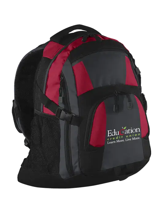 Urban Red/Grey/Black Laptop Backpack w/Education Credit Union Logo