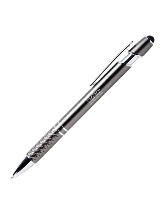 Valencia Gunmetal Stylus Pen - Black Ink w/Education Credit Union Logo