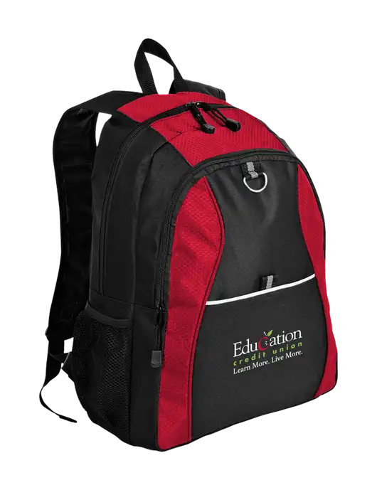 Honeycomb Red/Black Backpack w/Education Credit Union Logo