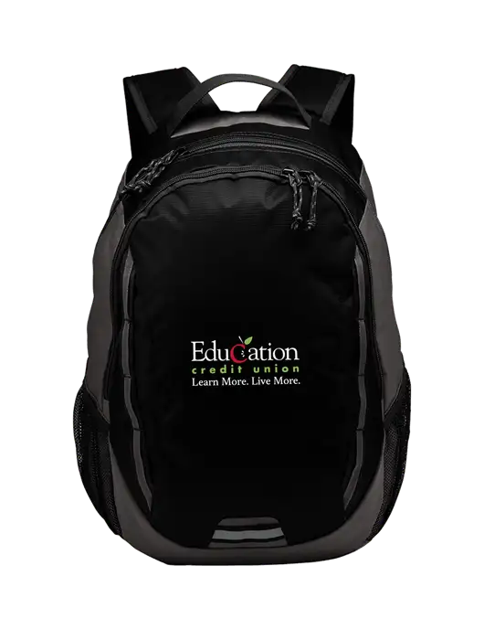 Ridge Black/Dark Charcoal Laptop Backpack w/Education Credit Union Logo