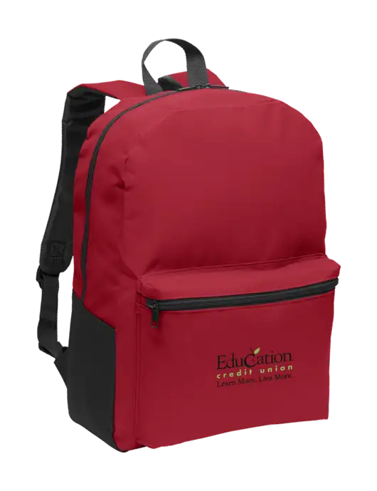 Casual Red Lightweight Laptop Backpack w/Education Credit Union Logo