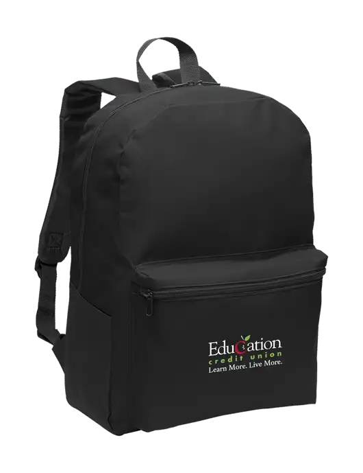 Casual Black Lightweight Laptop Backpack w/Education Credit Union Logo