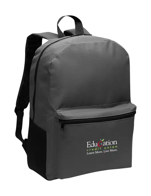 Casual Dark Charcoal Lightweight Laptop Backpack w/Education Credit Union Logo