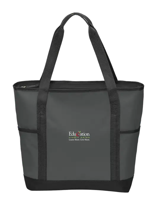 On the Go Charcoal/Black Tote  w/Education Credit Union Logo
