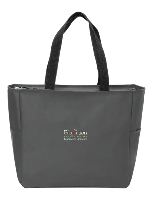Everyday Charcoal Zip Tote Dark w/Education Credit Union Logo