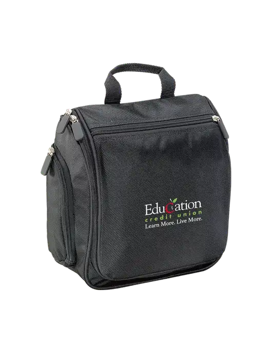 Hanging Black Toiletry Kit w/Education Credit Union Logo
