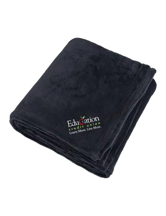 Oversized Deep Black Ultra Plush Blanket w/Education Credit Union Logo