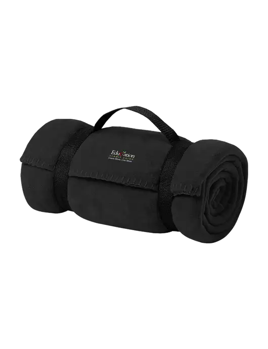 Casual Black Fleece Blanket With Strap w/Education Credit Union Logo