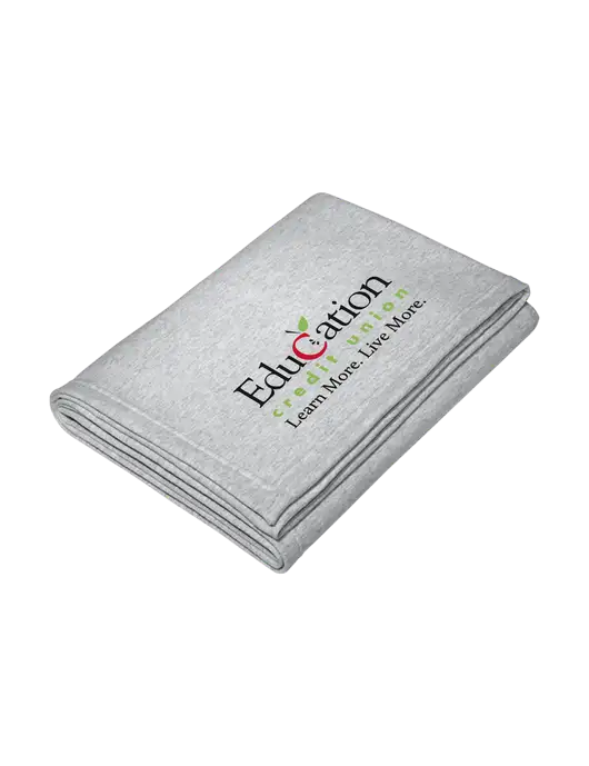 Core Light Grey Heather Fleece Sweatshirt Blanket w/Education Credit Union Logo