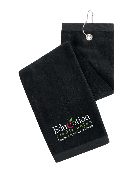 Black Tri-Fold Golf Towel with Grommet w/Education Credit Union Logo