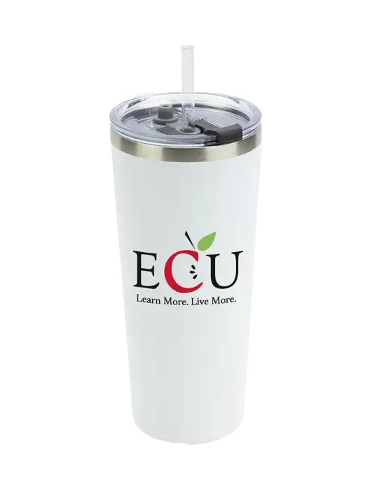 Brighton White 20 oz Insulated Tumbler & Straw w/Education Credit Union shortened Logo
