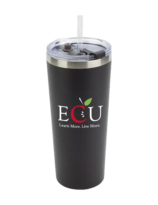 Brighton Black 20 oz Insulated Tumbler & Straw w/Education Credit Union shortened Logo