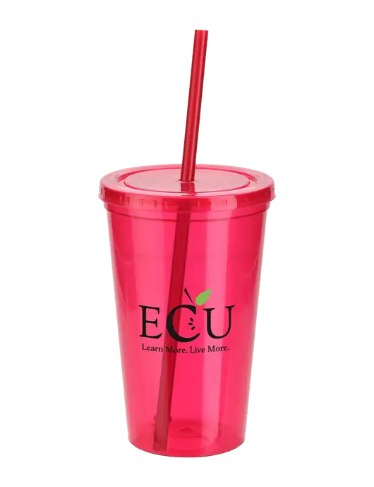 Sorrento Red 16 oz Tumbler with Lid & Straw w/Education Credit Union shortened Logo