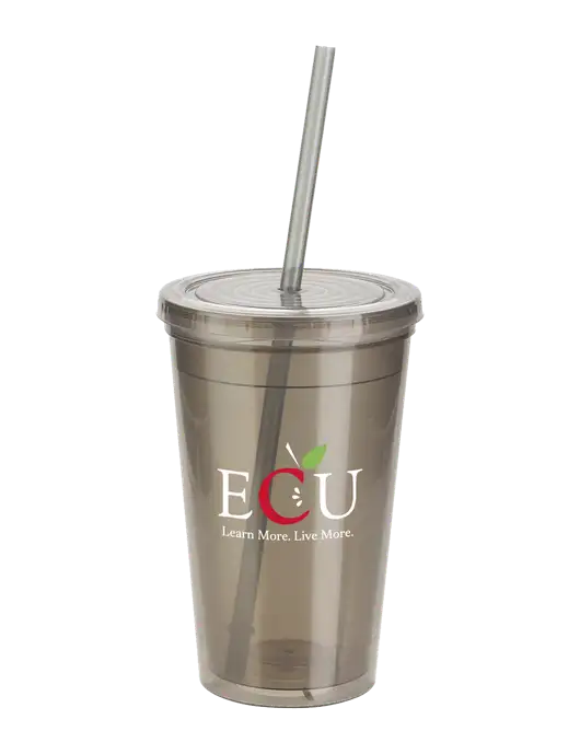 Sorrento Medium Grey 16 oz Tumbler with Lid & Straw w/Education Credit Union shortened Logo