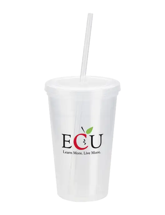 Sorrento Clear 16 oz Tumbler with Lid & Straw w/Education Credit Union shortened Logo