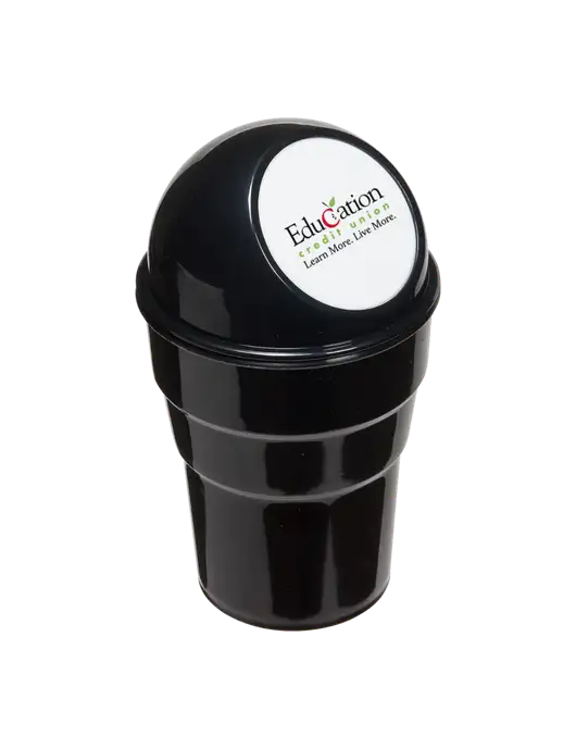 Black Car Cup Holder Trash Can w/Education Credit Union Logo