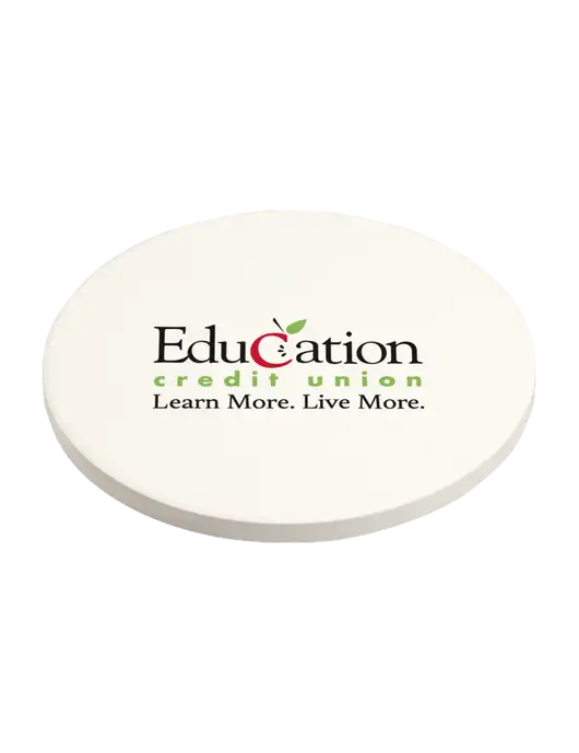 Absorbent White Coaster with Cork Base w/Education Credit Union Logo