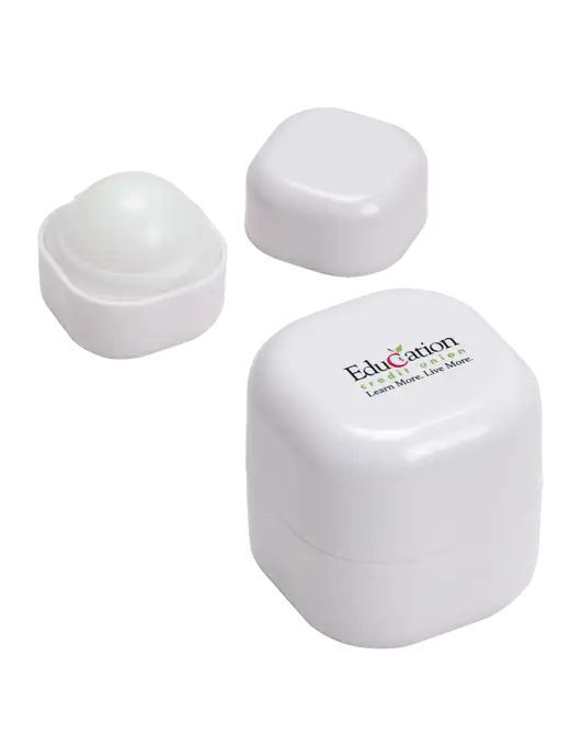 White Chap Cube Vanilla Lip Balm w/Education Credit Union Logo