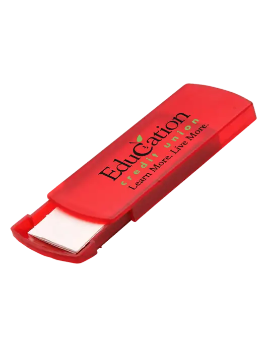 Slide Right Red Bandage Dispenser w/Education Credit Union Logo