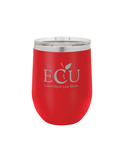 Polar Camel 12 oz Powder Coated Red Vacuum Insulated Stemless Wine Tumbler w/Education Credit Union shortened Logo