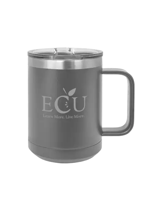 Polar Camel 15 oz Powder Coated Grey Vacuum Insulated Mug with Slider Lid w/Education Credit Union shortened Logo