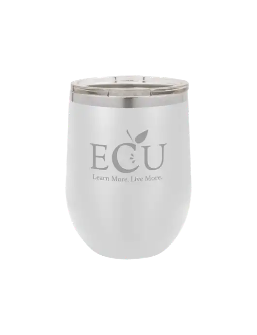 Polar Camel 12 oz Powder Coated White Vacuum Insulated Stemless Wine Tumbler w/Education Credit Union shortened Logo