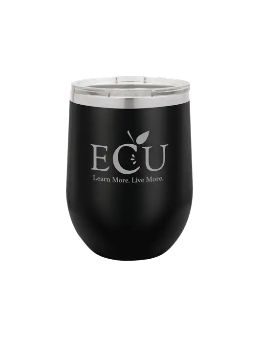 Polar Camel 12 oz Powder Coated Black Vacuum Insulated Stemless Wine Tumbler w/Education Credit Union shortened Logo