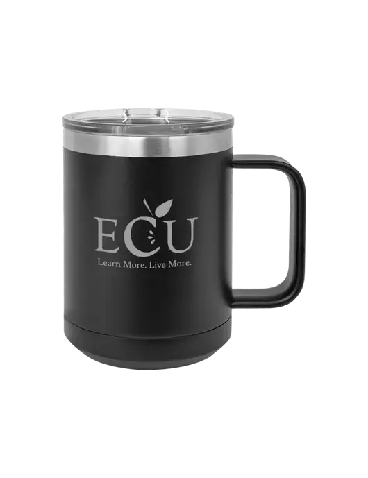 Polar Camel 15 oz Powder Coated Black Vacuum Insulated Mug with Slider Lid w/Education Credit Union shortened Logo