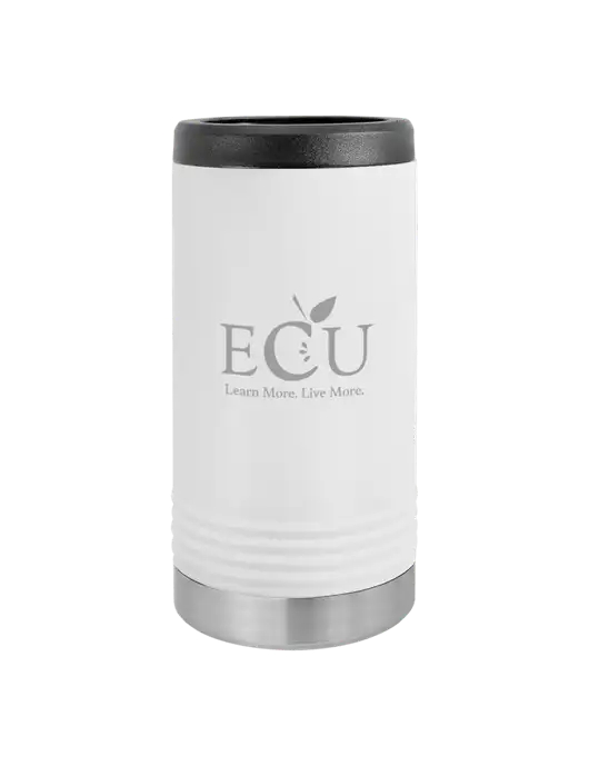 Polar Camel Powder Coated White Vacuum Insulated Slim Beverage Holder w/Education Credit Union shortened Logo