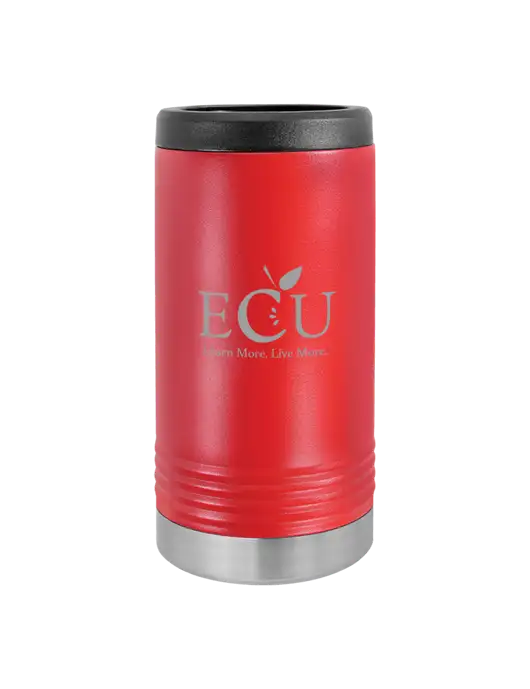 Polar Camel Powder Coated Red Vacuum Insulated Slim Beverage Holder w/Education Credit Union shortened Logo