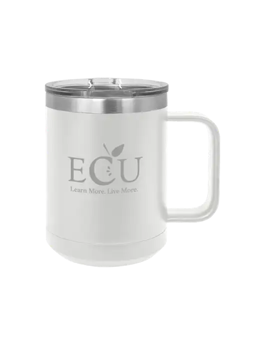 Polar Camel 15 oz Powder Coated White Vacuum Insulated Mug with Slider Lid w/Education Credit Union shortened Logo