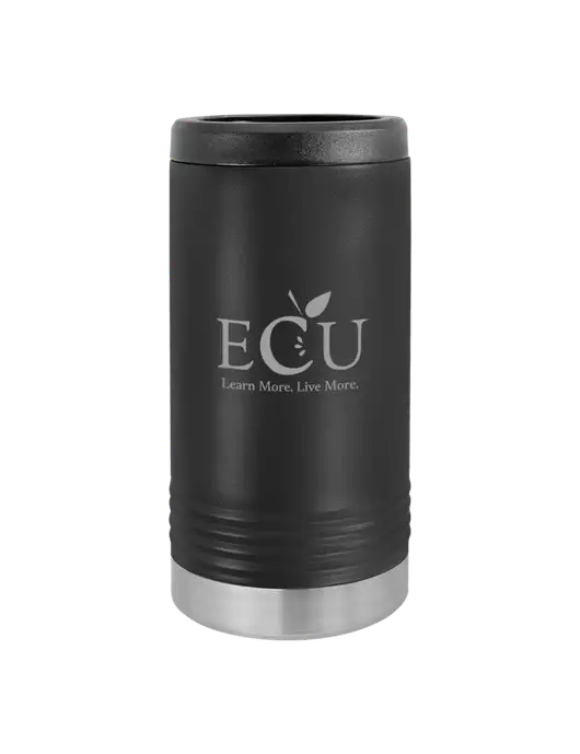 Polar Camel Powder Coated Black Vacuum Insulated Slim Beverage Holder w/Education Credit Union shortened Logo