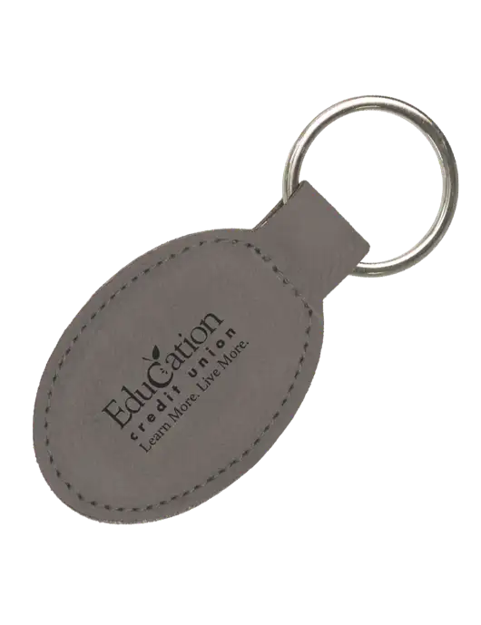 Grey Leatherette Oval Keychain w/Education Credit Union Logo
