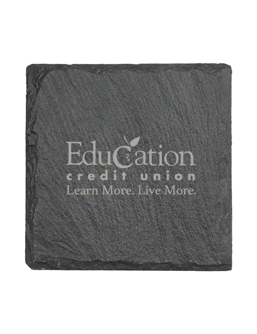 Square Slate Coaster, 4 x 4 w/Education Credit Union Logo