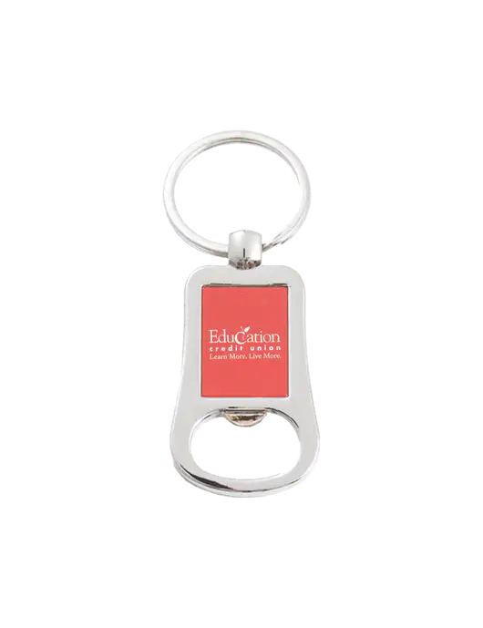 Silver & Red Bottle Opener Keychain w/Education Credit Union Logo