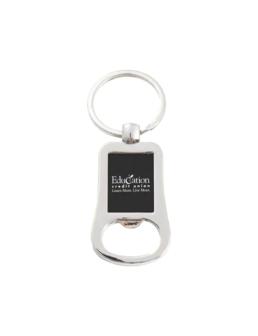 Silver & Black Bottle Opener Keychain w/Education Credit Union Logo