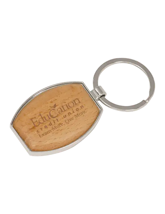 Wood & Silver Oval Keychain w/Education Credit Union Logo