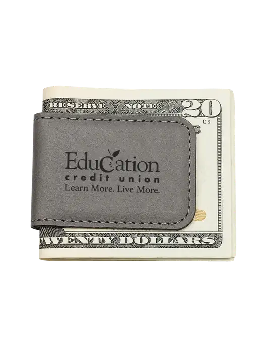 Gray Leatherette Money Clip w/Education Credit Union Logo